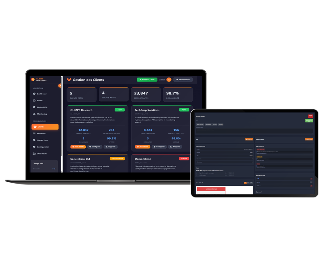 aperçu de l'interface glimps email security